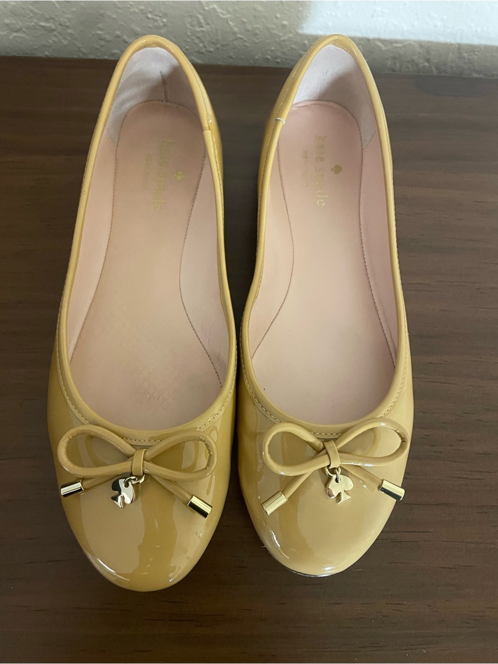 Kate Spade Dark Beige Patent Leather Bow Flats